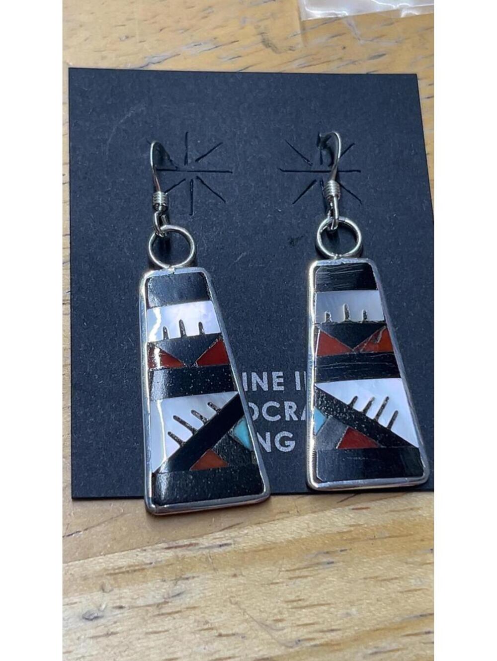 Zuni traditional style turquoise multi earrings inlay sterling silver